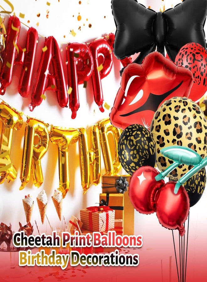 Realspring 18 Pcs Red and Black Party Decorations Kit 12 Leopard Cheetah Print Birthday Balloons Cherry Cheetah Red Lips Black Bow Foil Balloons for Kiss the Miss Goodbye Baby Shower Retro Party - Image 4